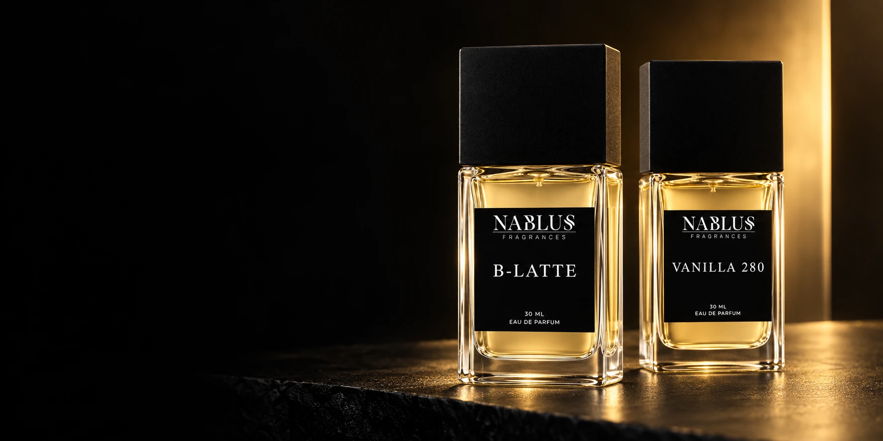Nablus parfymsprays i svart och guld